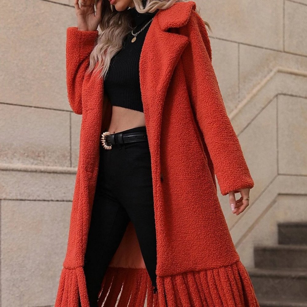 Burnt Orange Casual Womens Teddy Coat - Picture 3 of 5